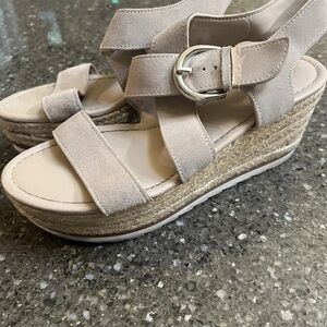 Marc Fisher Cream Wedge Espadrilles with Crisscross Strap Size 8 Boho